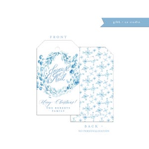 Blue Chinoiserie Joyeux Noel Personalized Christmas gift tag, personalized gift tag, holiday, Blue Christmas chinoiserie floral toile