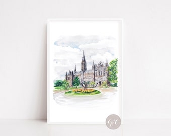 Georgetown, Healy Hall, Georgetown University, Washington DC art, travel art, art print, watercolor, printed art, illustration architecture