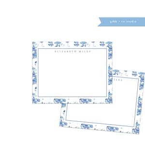 Blue chinoiserie Personalized notecard set, illustration, tropical, flat card, blue porcelain, chinoiserie gift, Chinoiserie stationery set