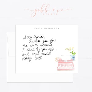 Personalized stationery, Writer, gift for writer, author, girly, watercolor, printed art, gift for, feminine, flat card, orchid, coffee