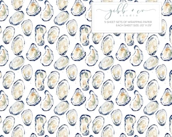 Oyster wrapping paper, wedding, shower, coastal, birthday, wrapping paper, blue, cream, blue and white, gift wrap, paper product