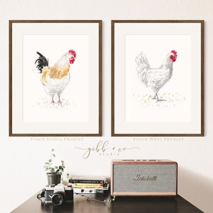 Chicken art, French, French hens, French Provincial, farmhouse, modern rustic, art print, watercolor art print, printed art, illustration image 3