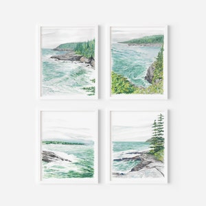 Maine, Acadia National Park, Seascape, landscape, art print, watercolor art print, printed art, modern, illustration, blue image 2