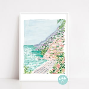 Positano travel art, Italy art print, watercolor art print, Italian art, Positano travel watercolor, Amalfi coast, Italian beachside