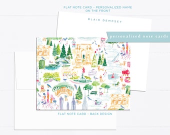 Personalized New York notecards,, New York illustrations, colorful, personalized notecard, flat card, gift for mom, gift for her