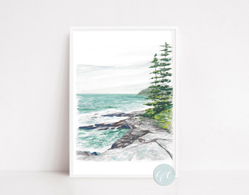 Maine, Acadia National Park, Seascape, landscape, art print, watercolor art print, printed art, modern, illustration, blue image 5