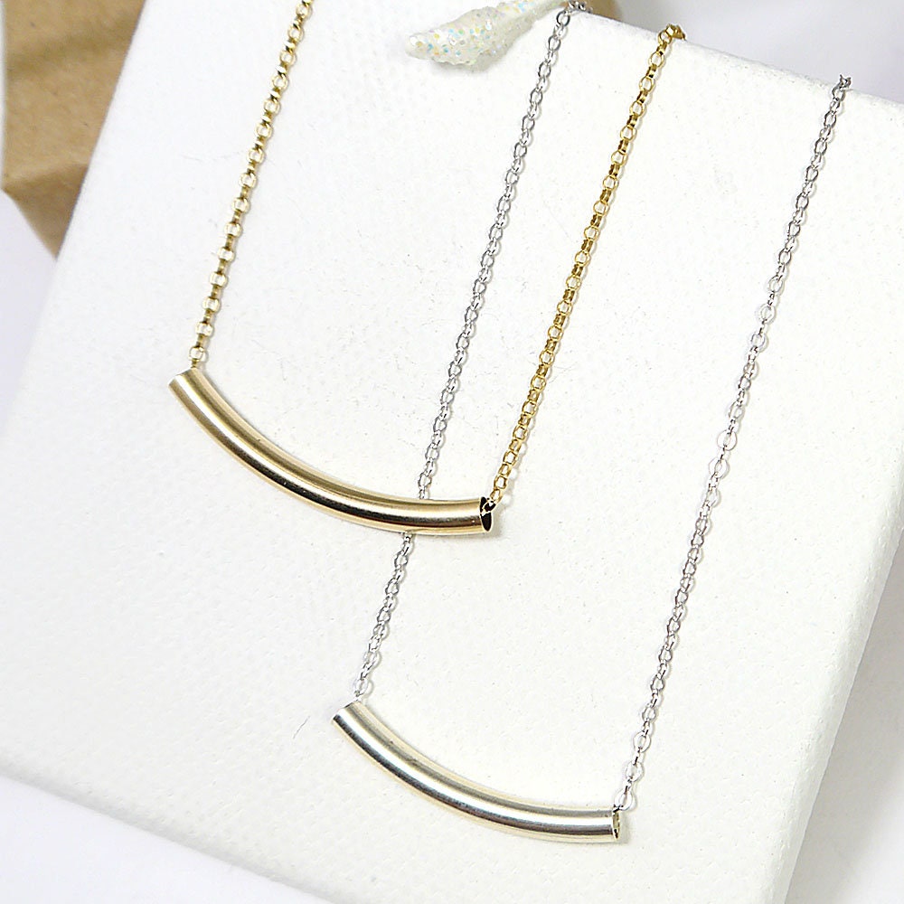 Clearance Tiny Gold Curve Necklace Goldfilled Curved Tube Etsy UK