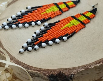 Ginger - handmade pin earrings, ethnic dangle beaded earrings, boho tassel stud earrings, colorful native beaded earrings