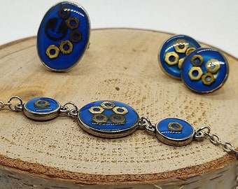 Industrial jewelry clock parts in resin, steampunk jewellery set