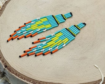 mini Ticala - pendientes de color turquesa hechos a mano, pendientes de cuentas colgantes étnicos, pendientes de cuentas de borla boho