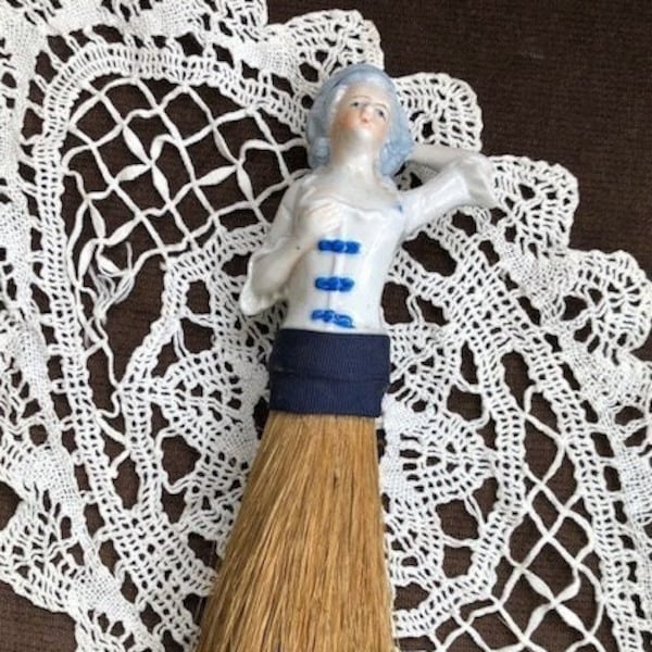 Antique Porcelain Half Doll Vanity Brush Boudoir Brush Dresser Brush Clothes Brush 1920s