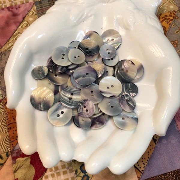 10 vintage mother of pearl Buttons with  Blue Vein   **lot of 10**