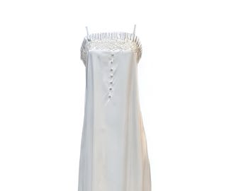 White spaghetti straps slip satin dress