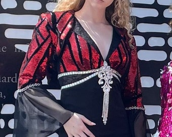 Red Sequin on Black Velvet Bolero