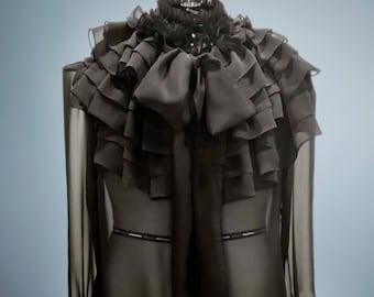 Black oversized ruffles chiffon blouse in sizes XS S M L XL 2XL 3XL 4XL