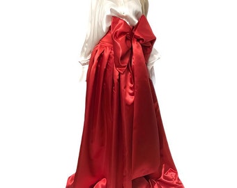 Red pleated satin ballgown skirt