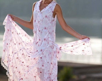 Romantic embroidered chiffon drop waist long dress