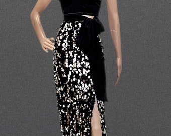 Long Slit Front Sequin Skirt