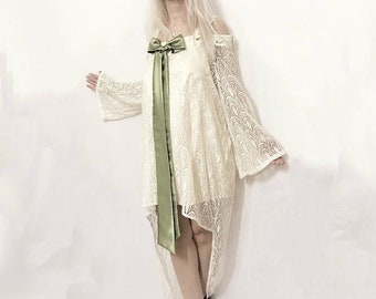Ivory Off- The Shoulder Lace Kimono Robe