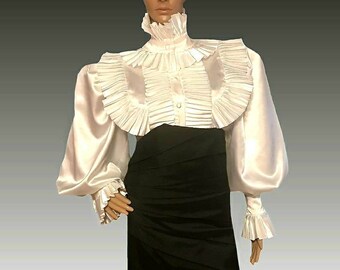 white satin ruffle blouse