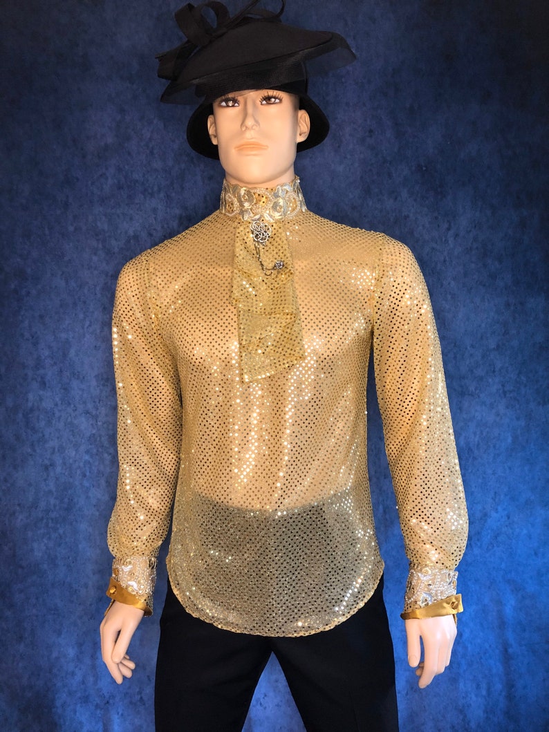 Formal Sequined Knit Mens Shirt With Detachable Jabot Etsy