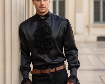 Men's Silk Lace Dress Shirt With Detachable Jabot - Etsy