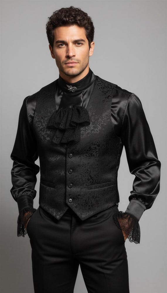 Men's Silk Lace Dress Shirt with Detachable Jabot