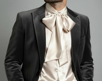Camisa raglán charmeuse de seda blanca: cuello mao, mangas abullonadas