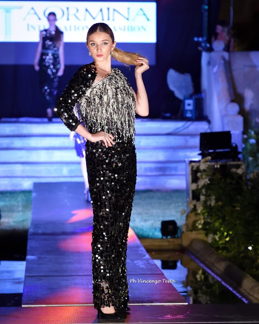 Crimson One-Shoulder Fringe Evening Dress main image 1