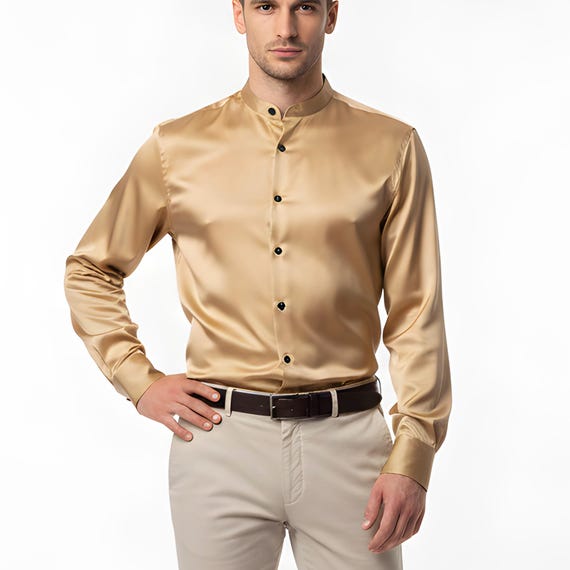 Men's Silk Charmeuse Banded Collar Dress Shirt - Etsy New Zealand Men's Silk Charmeuse Banded Collar Dress Shirt - Etsy New Zealand