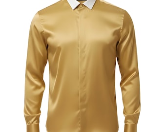 green emerald velvet dress Metallic Gold Shirt Men 2017 Autumn Printed Gold White Shirt Slim Fit –  Mega Mart Center main image 0