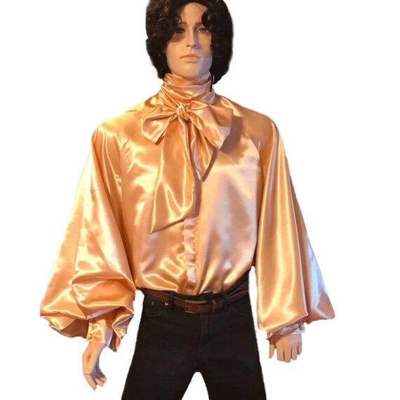 Men/'s Band Collar Silk Charmeuse Raglan Sleeve Shirt