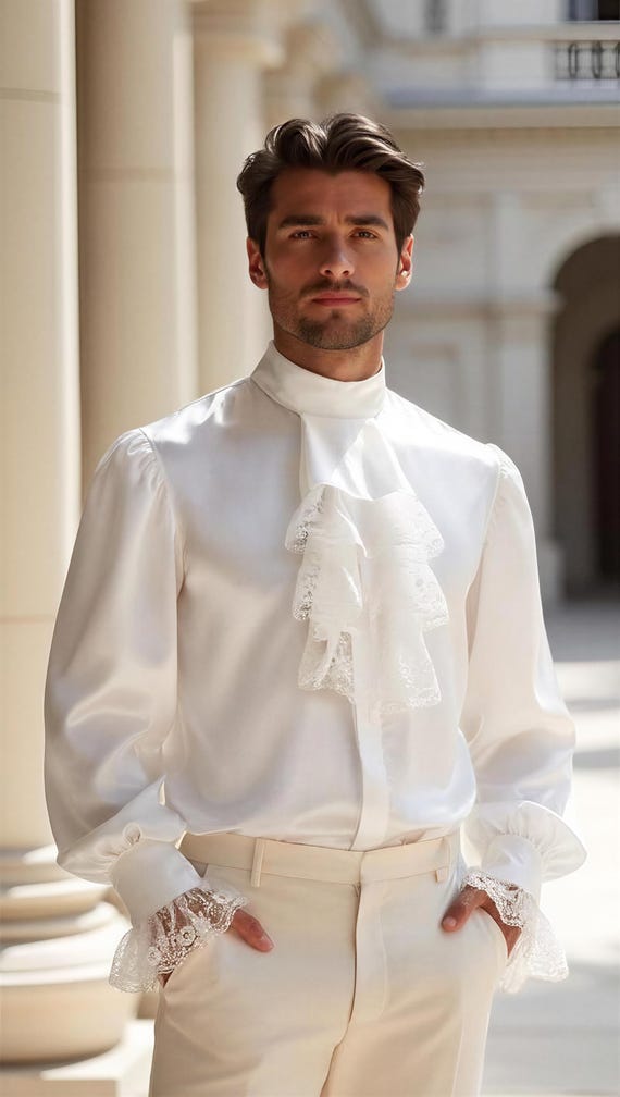 White Satin Steampunk Shirt With Lace Frill Jabot - Etsy