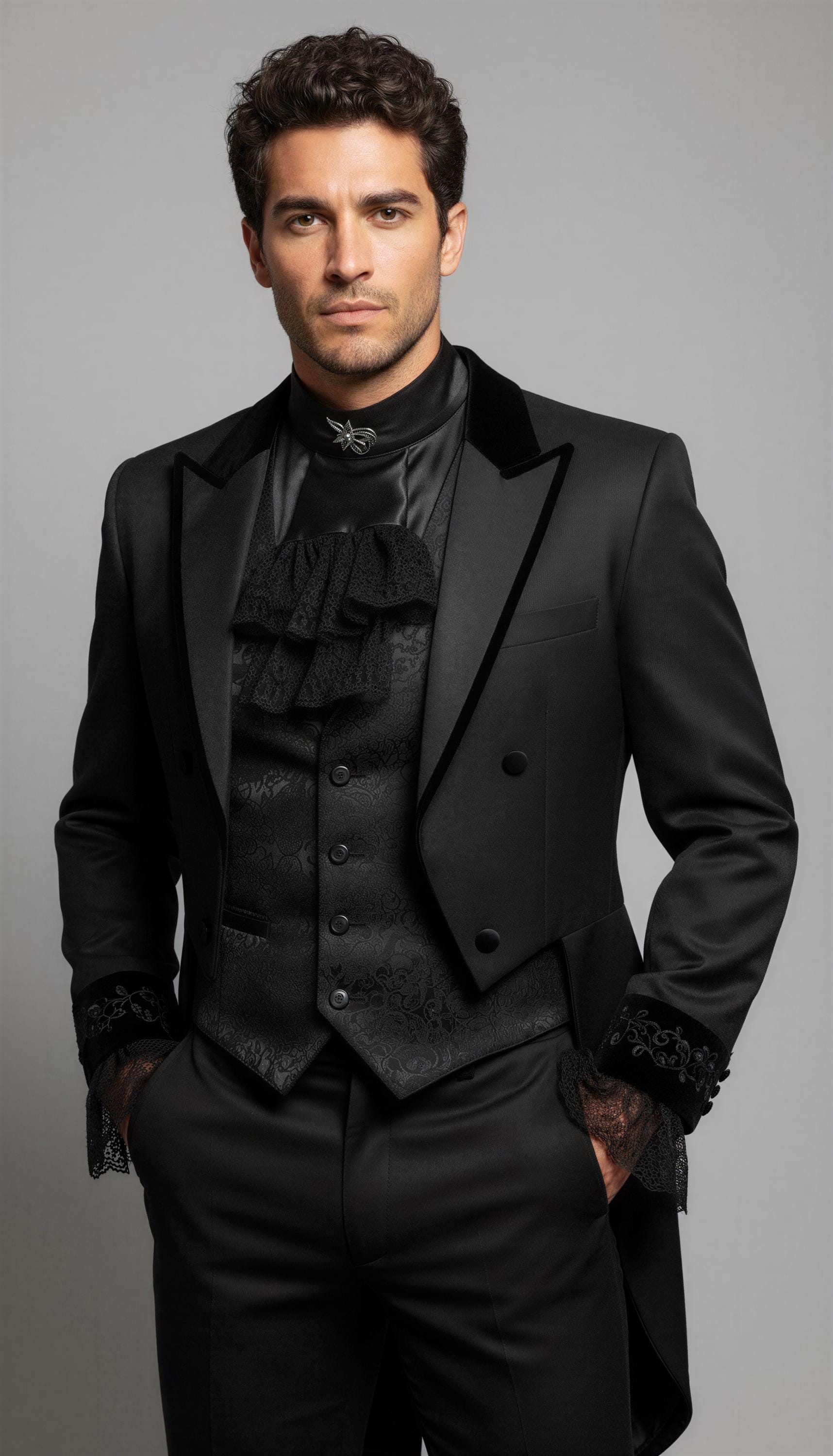 Men's Silk Lace Dress Shirt with Detachable Jabot