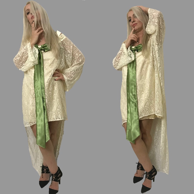 Ivory Off The Shoulder Lace Kimono Robe