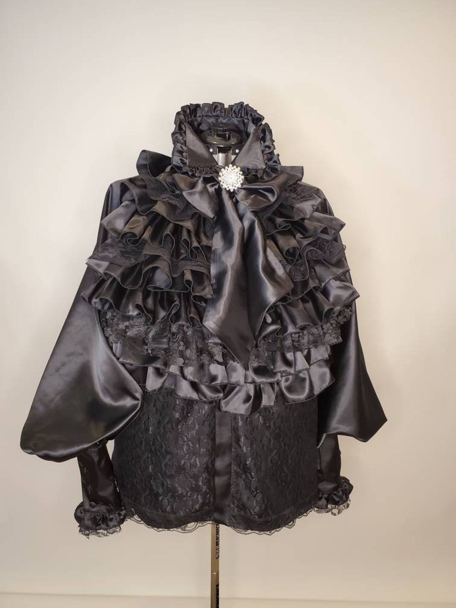 Black Raglan Sleeve Satin & Lace Ruffles Top in Sizes XS S M L - Etsy