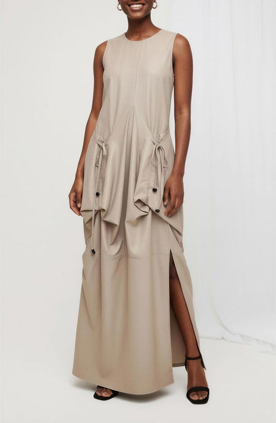 Designer Open-Back Maxi Linen Dress