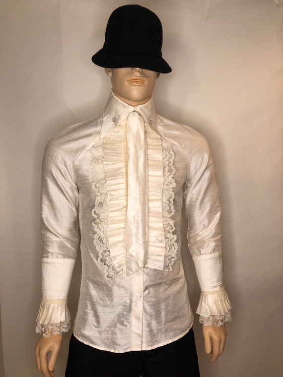Camisa de volantes de seda encaje marfil hombre en - España