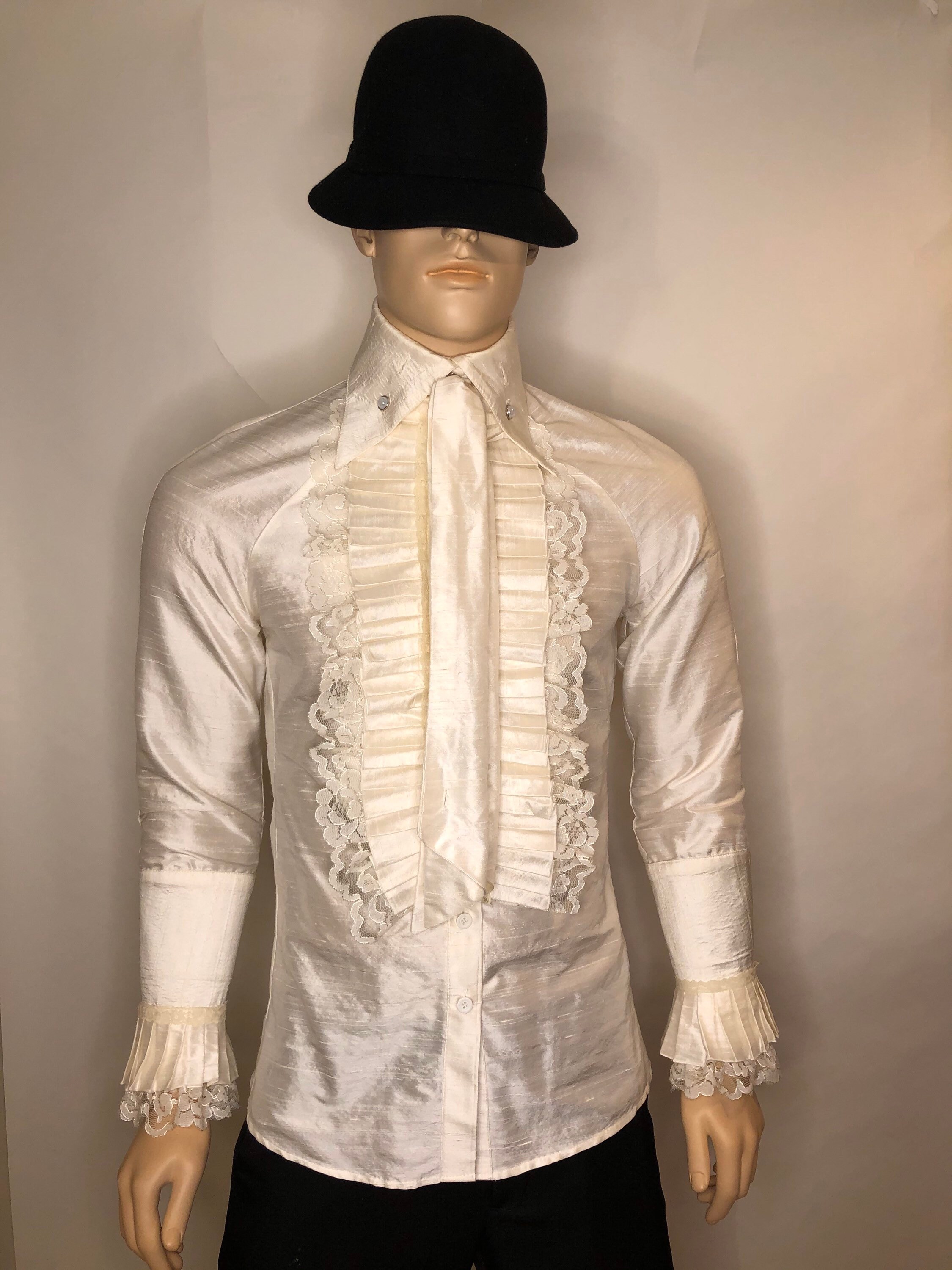 Ivory Mens Silk & Lace Ruffles Shirt in Sizes S M L XL 2XL Etsy Ireland