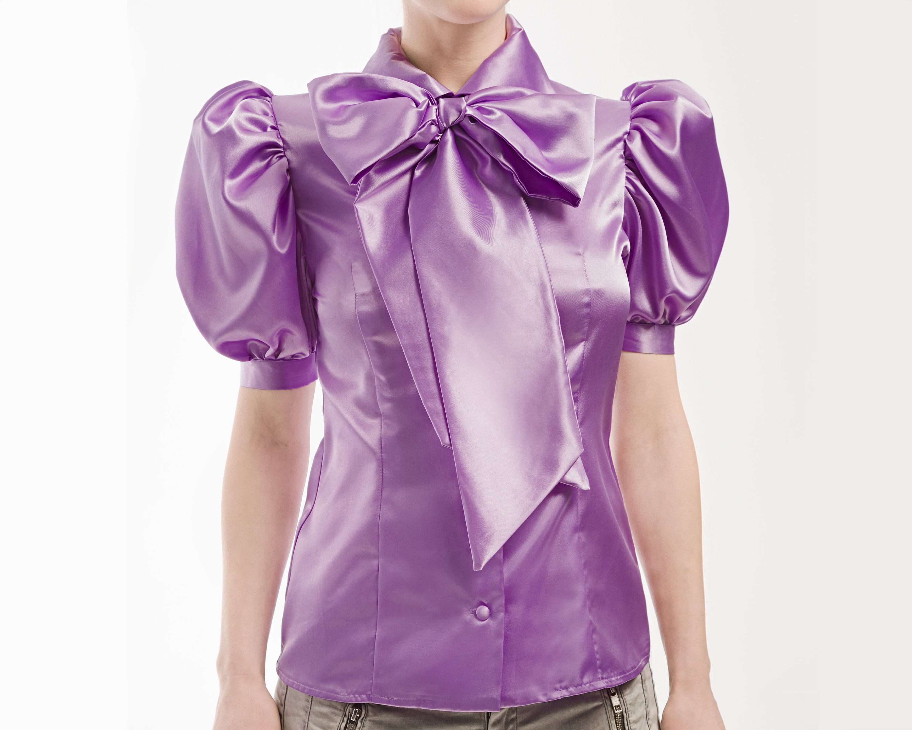 Satin puff sleeve blouse hotsell