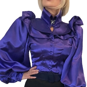 Ruffles Satin Semi-Fitted Lapel Blouse