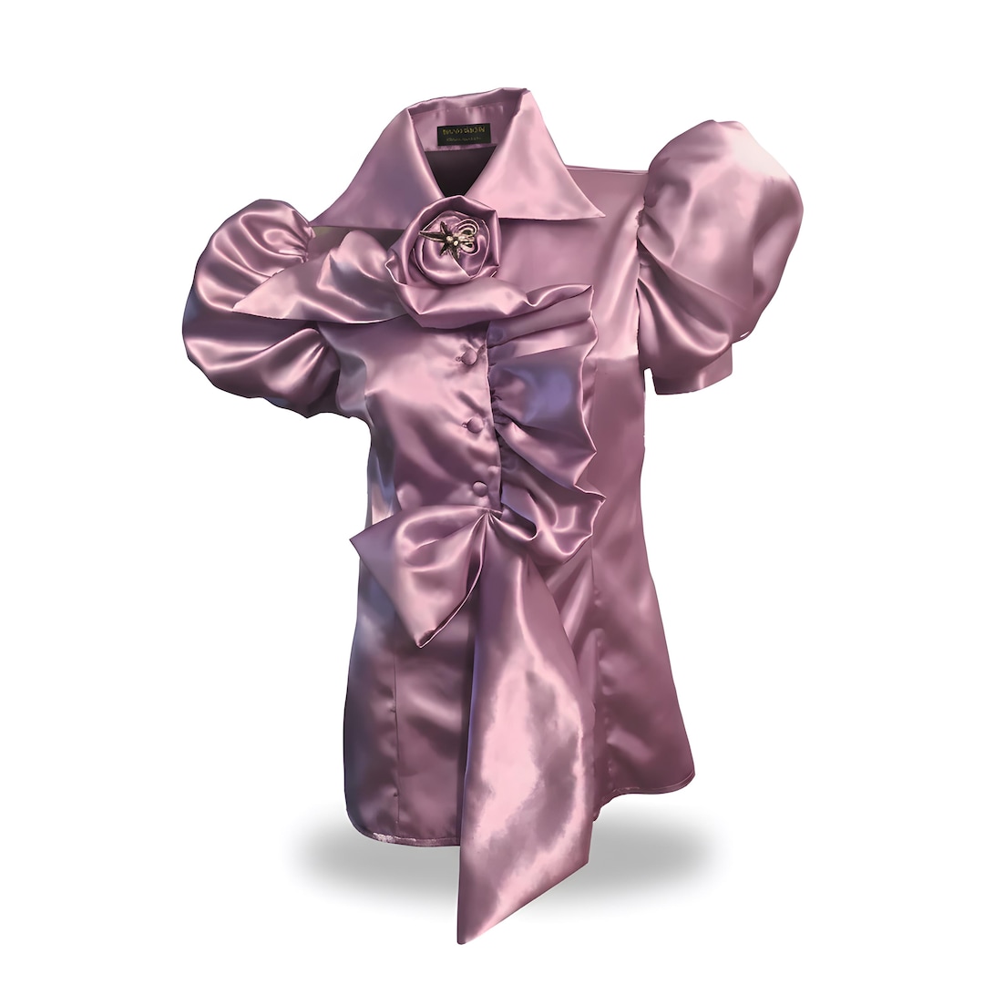 Rose Detailed Front Ruffle Satin Blouse - Etsy Israel