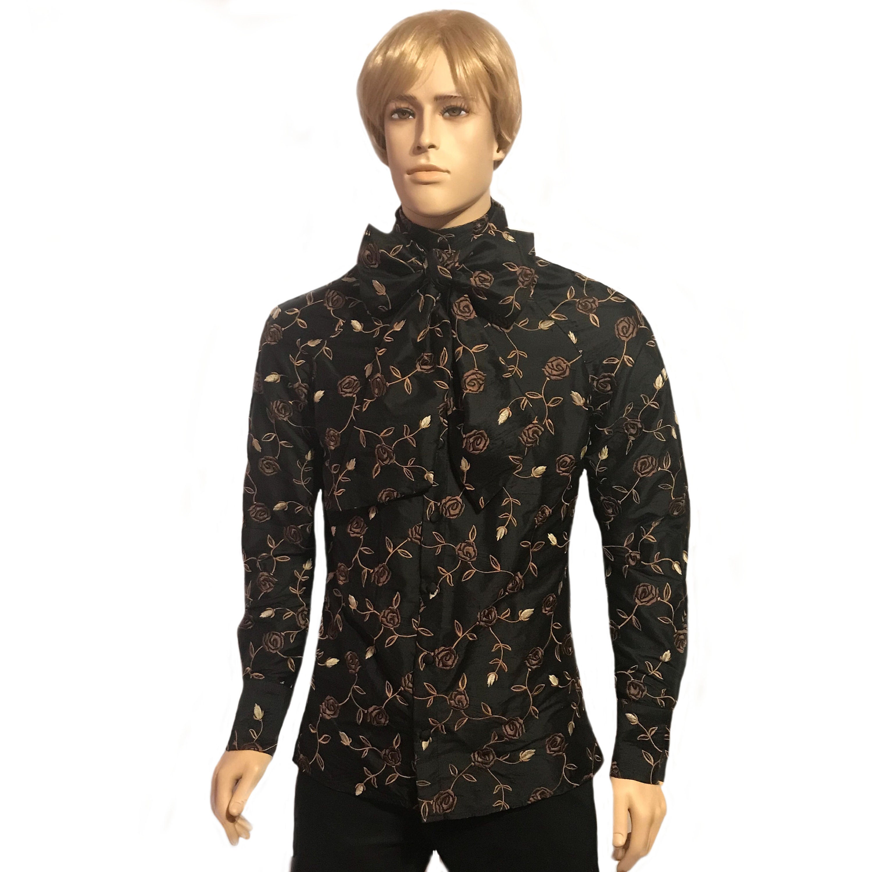 Men's Embroidered Silk Collarless Shirt Etsy