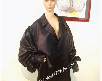 Men's Bohemian Satin Pajama Set / Victorian Gathered Sleeves Top, Palazzo Bottom in Sizes S M L XL XXL-Extravagant, Renaissance, Edwardian