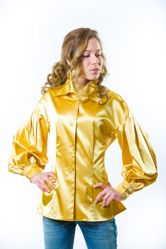 Gold Drop Shoulder Satin Balloon Sleeve 