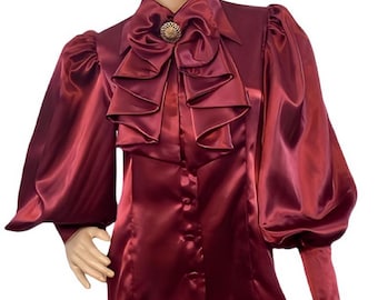 Semi-Fitting Silk Puff Top With Detachable Ruffles