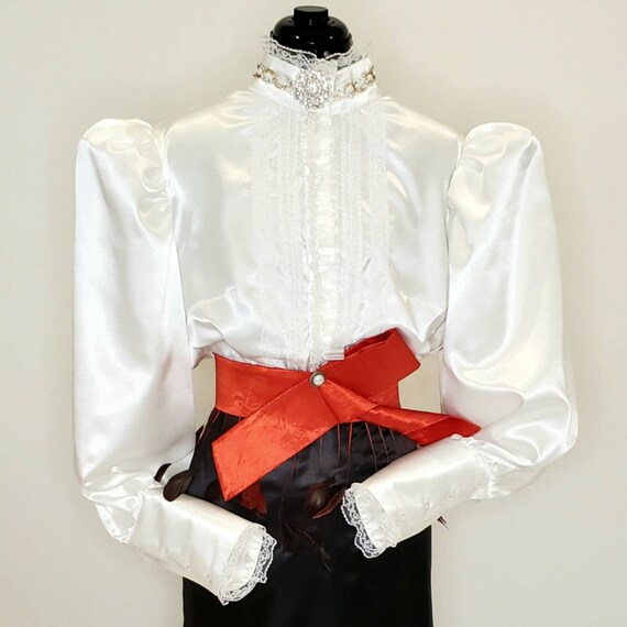 White satin high neck cheap top