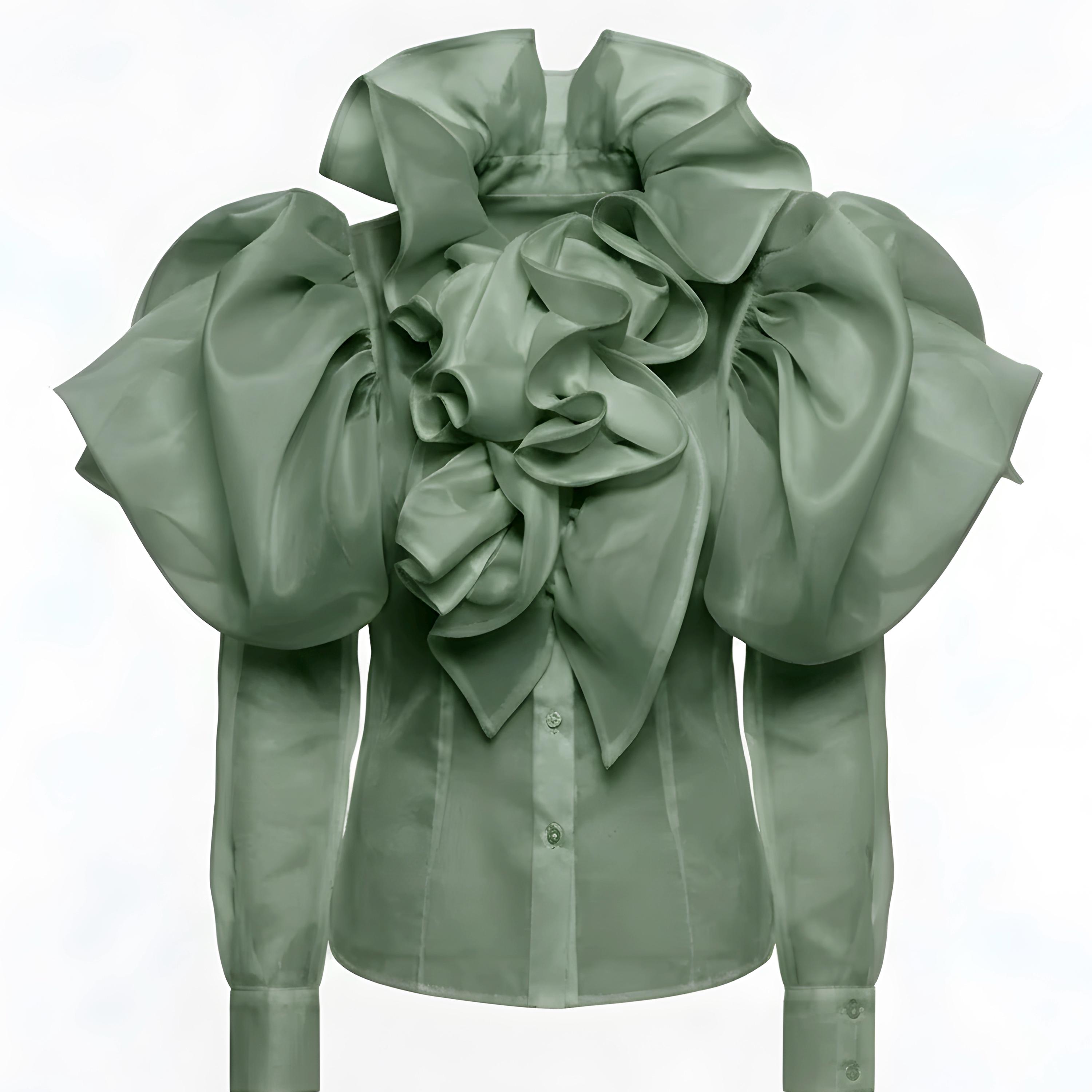 The Aurelia Blouse: Satin-faced Organza Ruffled Statement Top With