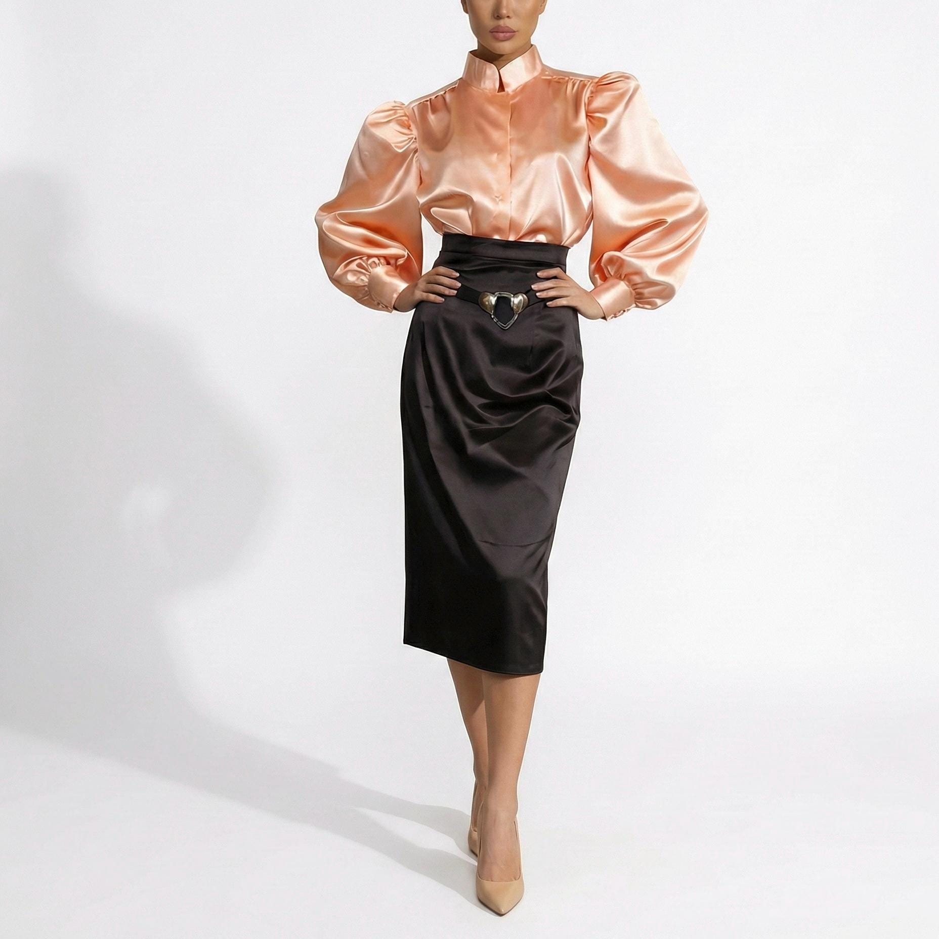 Black Midi Stretch Satin Skirt in Sizes XS S M L XL 2XL 3XL - Etsy