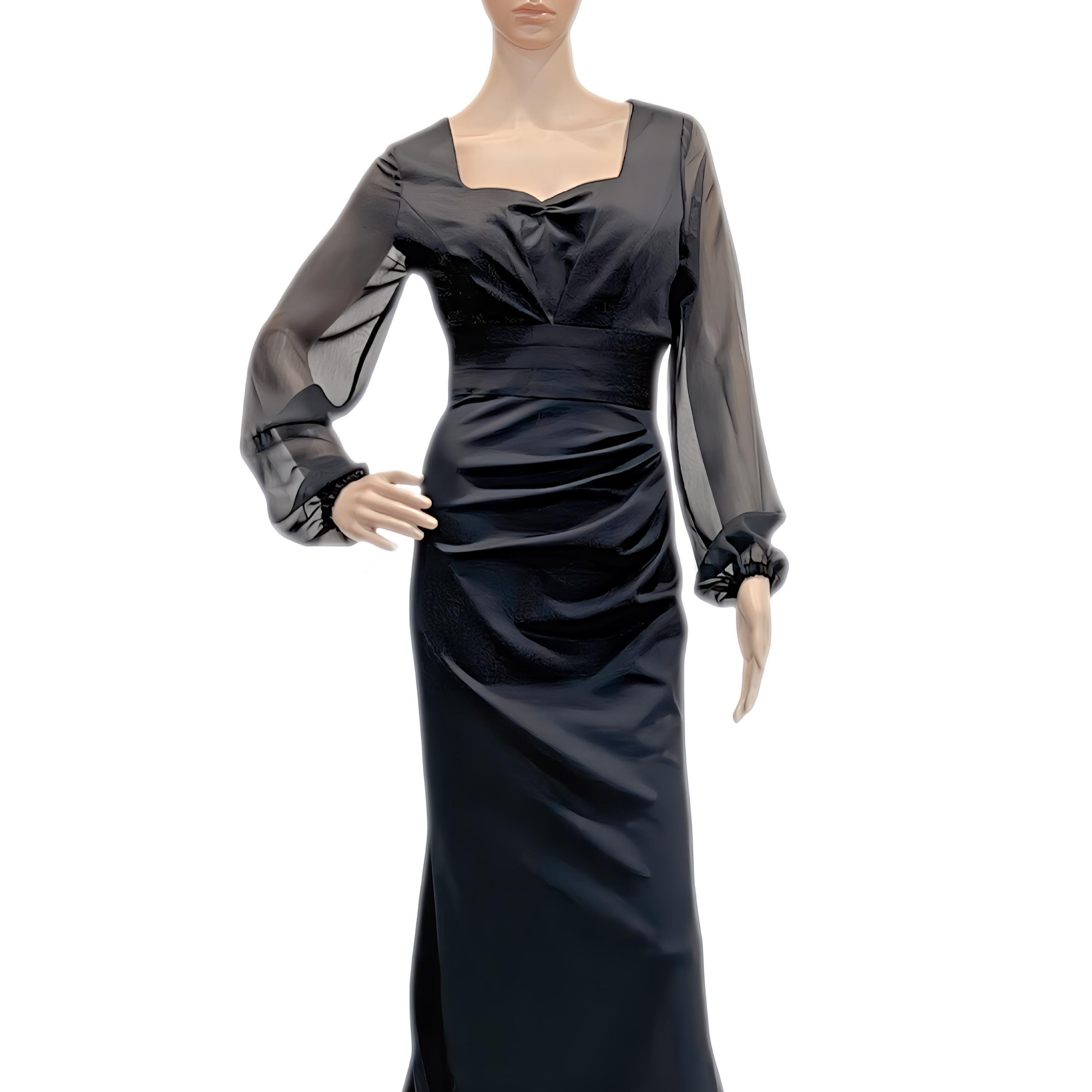 Black Sweetheart Ruched A Gown With Chiffon Sleeves